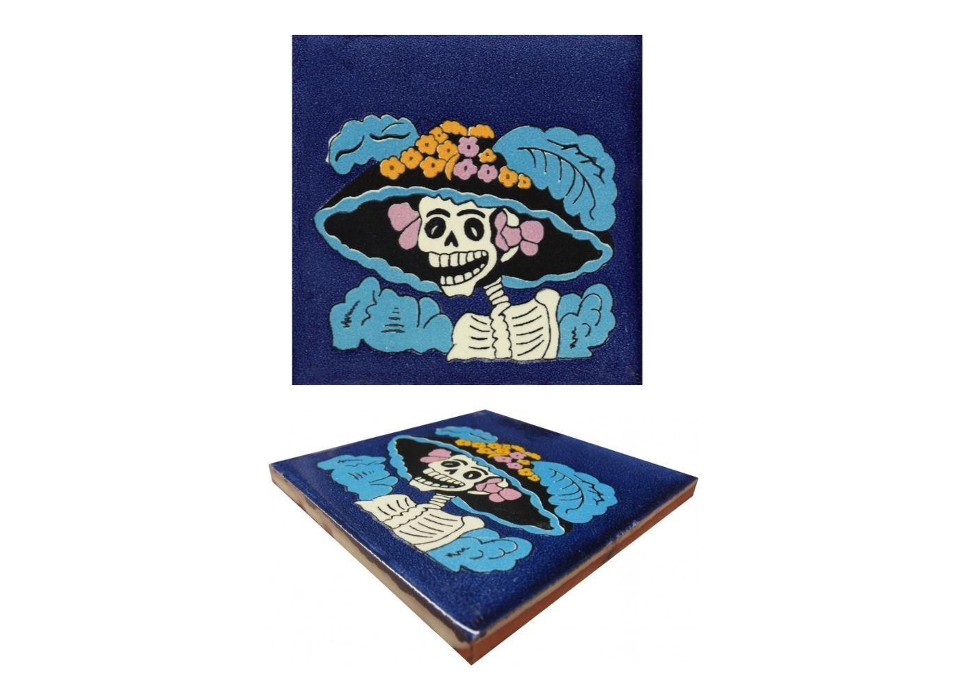 Mexican Talavera Ceramic Tiles Talavera Handcrafted - Catrina Azul -  (y... - $199.00