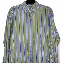 Robert Talbott Shirt Size Large Green Blue Striped Mens Button Front - £15.63 GBP