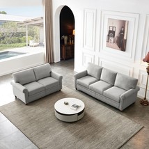 Linen Fabric Upholstery with Storage Sofa 2+3 Sectional (Grey) - £735.18 GBP