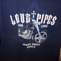 Loud Pipes Save Lives Jesus Saves Souls Motorcycle T-Shirt Size Large Mens Blue - £13.29 GBP