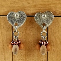 Silver Heart Wood Bead Dangle Earrings Jewelry - £6.40 GBP