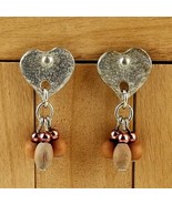 Silver Heart Wood Bead Dangle Earrings Jewelry - £6.27 GBP