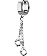 Stainless Steel Dangling Mini Handcuffs Chains Large Huggie Hoop Earring... - £8.58 GBP