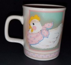 Country Charm Chicken Hen Bandanna Mug Coffee Cup 1987 Enesco White Pink... - $14.80