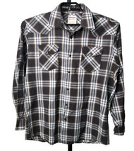 WRANGLER Mens Large L Brown &amp; Black Plaid Long Sleeve Pearl Snap Shirt Western - £14.76 GBP