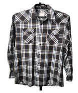 WRANGLER Mens Large L Brown &amp; Black Plaid Long Sleeve Pearl Snap Shirt W... - £14.63 GBP