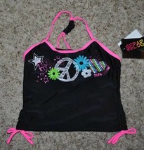 Girls Swimsuit Tankini Top ZeroXposur Black Pink Swim Top-size 10 - $7.43