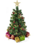 23 Inch Tabletop Mini Christmas Tree Set with Warm White LED Lights Star... - £60.22 GBP