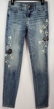 White House Black Market Jeans Womens Size 0 Blue Mid Rise Skinny Floral Pattern - £71.05 GBP