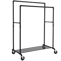 Heavy Duty Clothes Rack, Industrial Pipe Clothing Rack With Shelf, Double Rod Ga - £82.76 GBP
