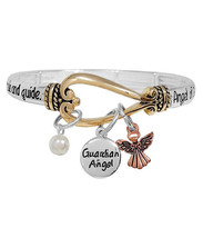 Guardian Angel Inscription Stretch Bangle Bracelet White Gold Rhodium - £11.91 GBP