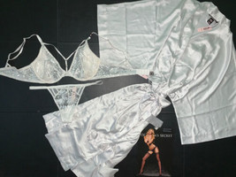 Victoria&#39;s Secret Unlined 34D,34DD,36C Bra Set+Robe Off White Silver Foil Bridal - £94.83 GBP