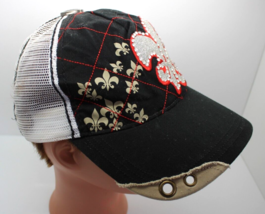 777 Lucky Black/White/Red Fleur De Lis With Rhinestones Hat, Cap - £8.30 GBP