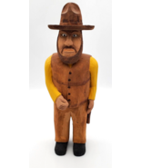 Vintage Hand Carved Wooden Man Figure With Pistol Hat Handmade Iowa 1996... - £13.21 GBP