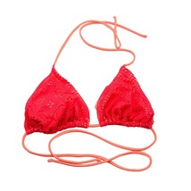 No Boundaries Bikini Top Triangle Crochet String Ties Removable Cups Pink XL - £3.92 GBP