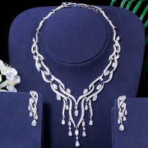 Elegant White Cubic Zirconia Big Dangle Drop Wedding Earrings Necklace Costume J - £54.95 GBP