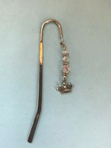 Silvertone Metal Shepherd’s Hook w Aurora Borealis Beads &amp; Crown Charm Bookmark  - £6.79 GBP