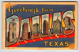 Greetings From Dallas Texas Large Big Letter Linen Postcard Curt Teich 1941 - £11.07 GBP