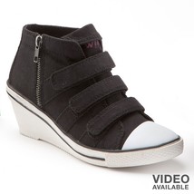 Wink by Sugar Hankies Black Canvas Wedge Heel Sneakers Shoes 7 7H - £31.95 GBP
