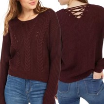 Crave Fame Women&#39;s Lace Up Back Cable Sweater -Color- Size X-Small - £8.70 GBP