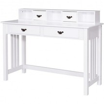 Home Office Writing Desk with 4 Drawer Computer Study Table - Color: White - £191.86 GBP