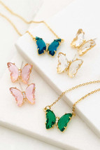 Gem Stone Butterfly Pendant Necklace - $9.36