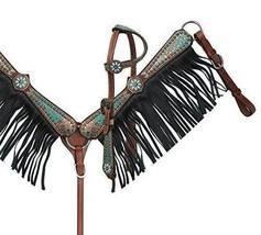 Showman Pony Headstall and Breast Collar Set w/ Teal Print - $149.00