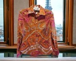 Talbots Women&#39;s Orange Pink Paisley Print Shirt Cuffs Stretch Blouse Size S - $22.77