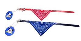 2 Leather Dog Collars 9” to 11” With Bandanna Blue Red - $10.00