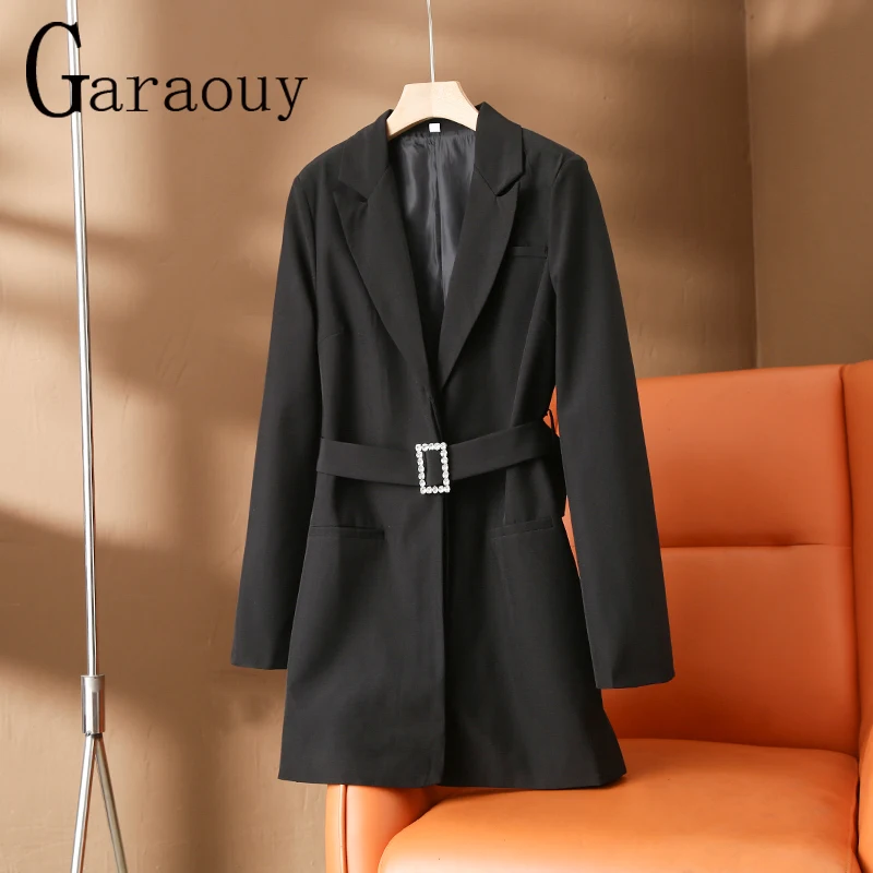 Garaouy  England Blazer Dress Solid Color Women Work  Blazer Jacket Casual Sashe - £160.91 GBP