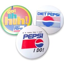 Lot 3 VTG 1990s Pepsi Diet Pepsi 3&quot; Pin Pinback Buttons logo I got Uh Huh! - £15.42 GBP