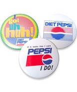 Lot 3 VTG 1990s Pepsi Diet Pepsi 3&quot; Pin Pinback Buttons logo I got Uh Huh! - £15.23 GBP