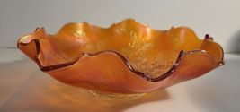 Fenton Marigold Amber Ruffled Top Bowl Holly Pattern Carnival Glass image 2