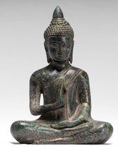 Antigüedad Khmer Estilo Bronce Buda Estatua Dharmachakra Enseñanza Mudra - - £198.99 GBP