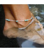 Silver Anklet Ankle Bracelet Italian turquoise color beads 9&quot; plus 2&quot; ex... - £7.73 GBP