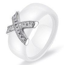 Fashion Jewelry Women Ring With AAA Crystal 8 mm X Cross Ceramic Rings For Women - £7.81 GBP