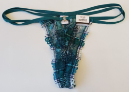 Rue 21 Women&#39;s Lace Thong Panties X-LARGE O Ring Green Plaid Double Strap New - £8.05 GBP