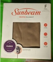 SunBeam Quilted Heated Fleece Heat Electric Blanket Full Mushroom Brown Comfort - £45.54 GBP