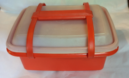 Vintage Tupperware Orange Pak N Carry Lunch Box  &amp; Lid 1254 w/ Handle 1322 - £9.90 GBP