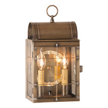 Weathered BRASS WALL LIGHT Dual Candle Lantern Indoor Outdoor Colonial Sconce - £255.70 GBP