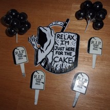 Vintage Happy Birthday Over The Hill Grimm Reaper Cake Decoration Set Used - £2.38 GBP