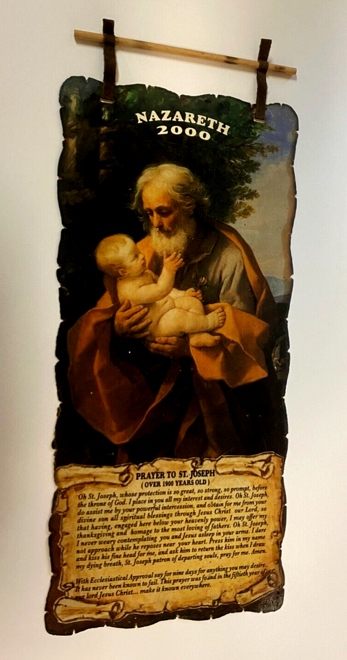 Saint Joseph Wax Paper Scalloped Edge Wall Canvas, New from Jerusalem