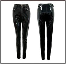 Shiny Black Tight Fit Faux Leather High Waist Front Zip Up Legging Pencil Pants image 3