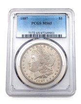 Dólar De Plata Morgan De 1887 Grado Por PCGS Como MS-65! Bonito Color Blanco - £236.02 GBP