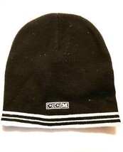 Black Classic Cuffless Ccm Logo Knit B EAN Ie Hat Ski Cap Tuque w/THIN Stripes New - £7.33 GBP