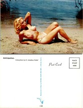 Beautiful Hot Blond Lady Woman Pink Swimsuit Posing Beach Vintage Postcard - £8.88 GBP