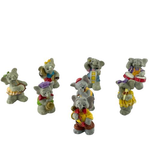 Primary image for Mini Elephant Marching Band Figurines 2"H  Porcelain Set of 8 