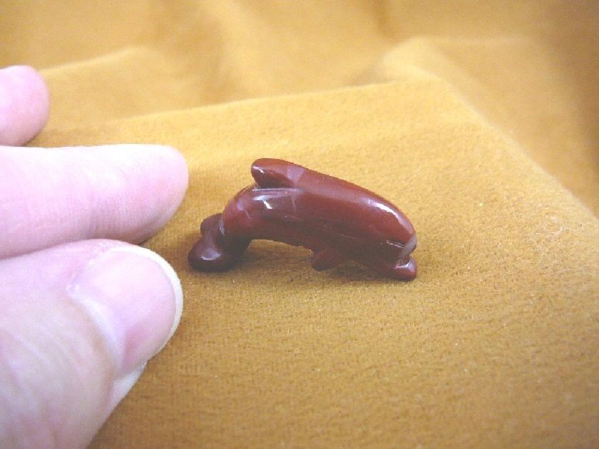 (Y-DOL-508) jumping baby Dolphin RED 1&quot; gemstone carving FIGURINE love d... - $8.59