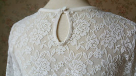 Rustic Bridesmaid Dresses Maxi Chiffon Skirt White Crop Lace Top Navy Custom image 6