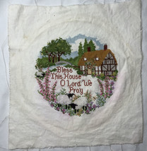 Completed Finished Cross Stitch Bless This House O Lord We Pray 9” Sheep... - £18.34 GBP